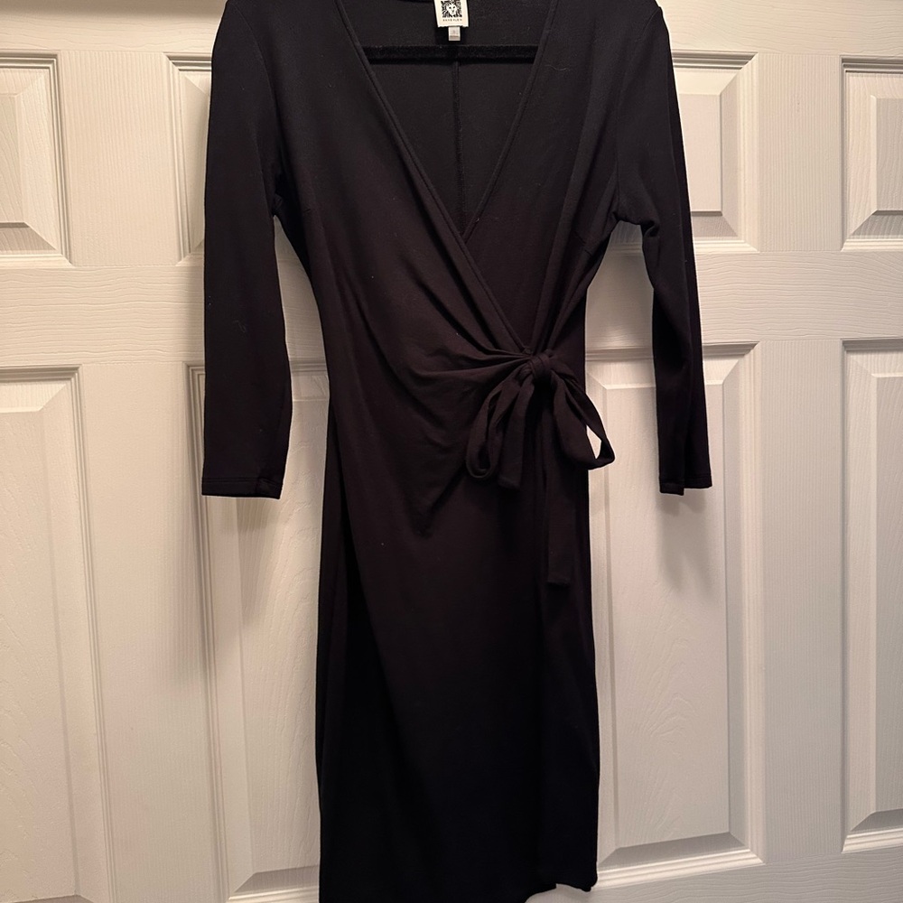 Anne Klein Black Long Sleeve Wrap Dress